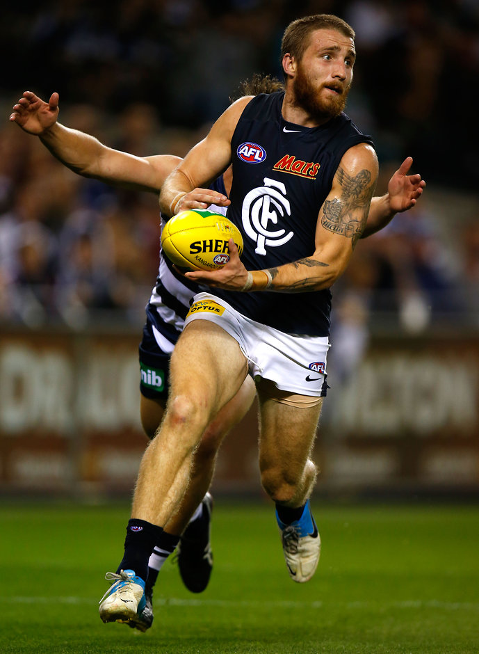 AFL 2013 Rd 03 - Geelong v Carlton Zach Tuohy of the Blues in action during the 2013 AFL round 03 match between the Geelong Cats and the Carlton Blues at Etihad Stadium, Melbourne on April 13, 2013. (Photo: Michael Willson/AFL Media)